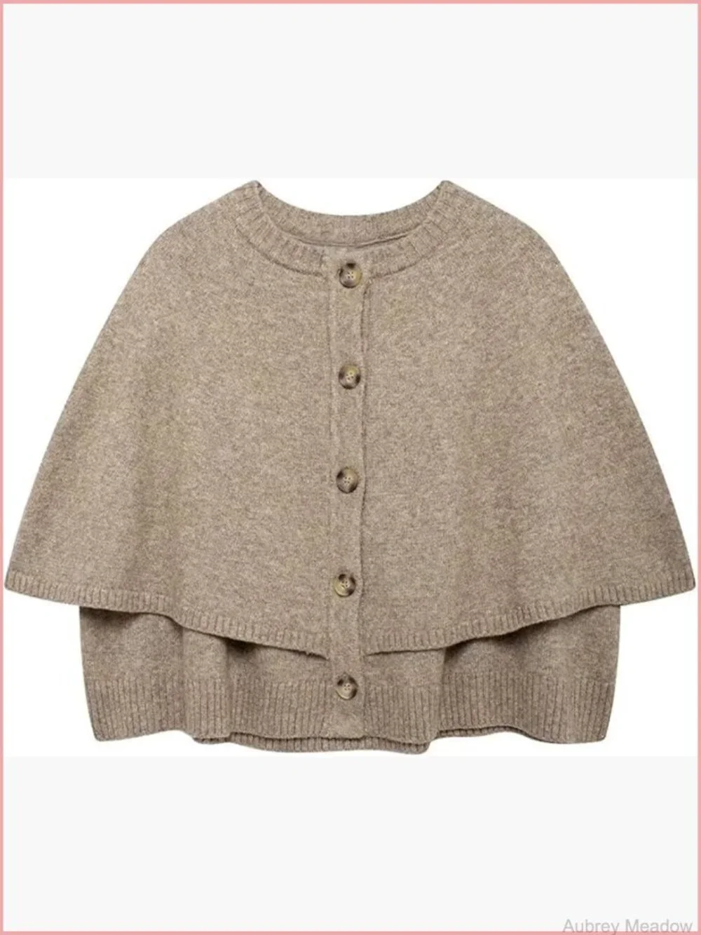 Round Neck Shawl Cardigan Sweater Casual Button Down Cropped Knit Cape Coat